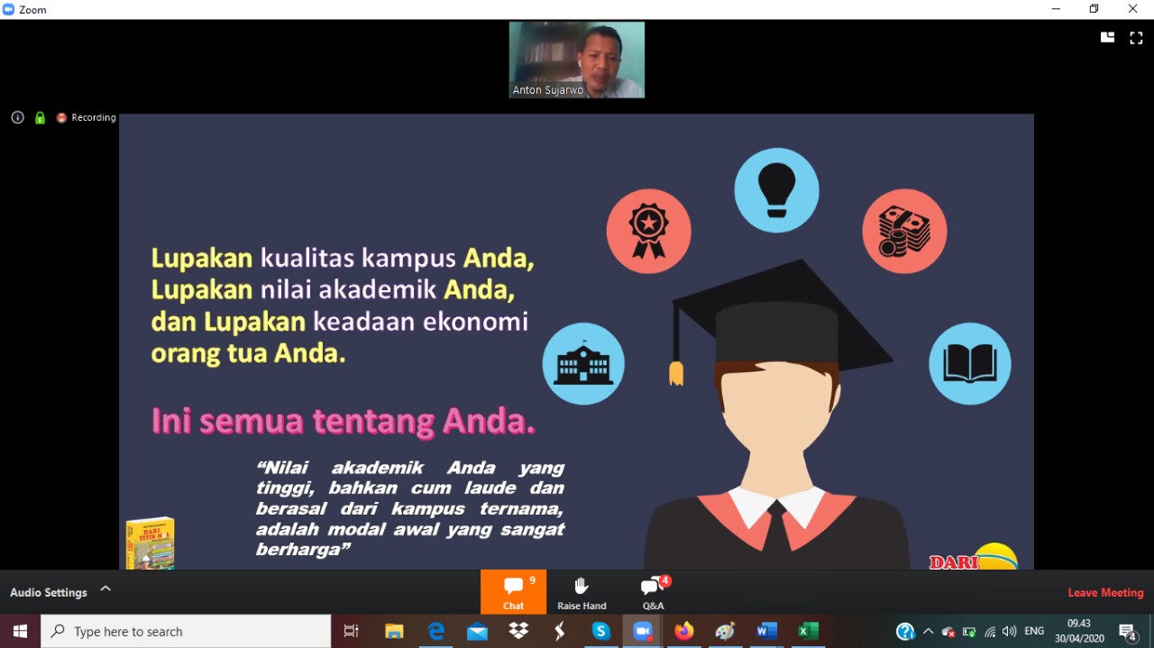 Di Tengah Pandemi Covid-19, BDTBT tetap Tingkatkan Motivasi Mahasiswa & Pelajar melalui E-Seminar