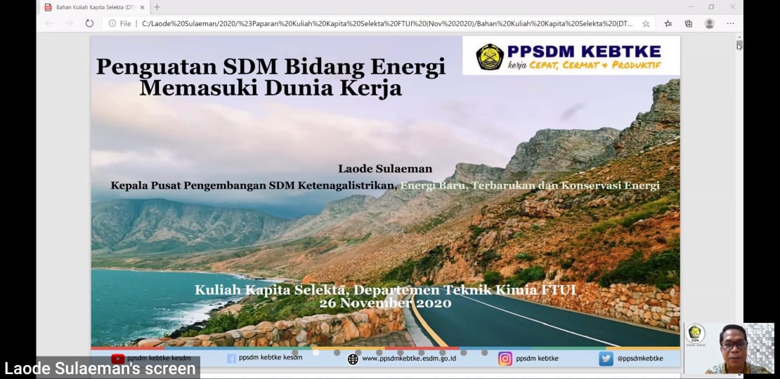 PERAN PPSDM KEBTKE DALAM PENGEMBANGAN SDM ENERGI DI INDONESIA PADA KULIAH KAPITA SELEKTA FAKULTAS TEKNIK UNIVERSITAS INDONESIA
