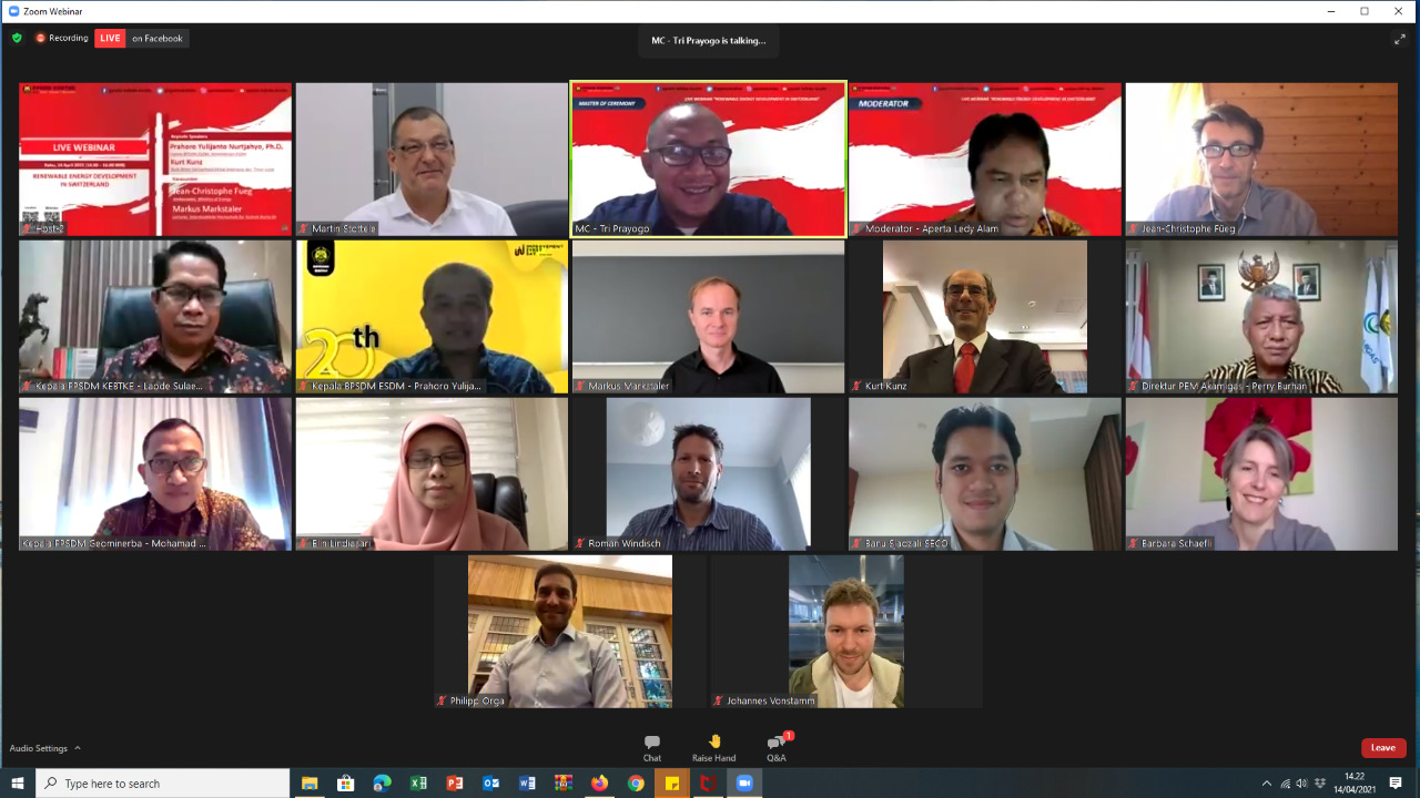 PPSDM KEBTKE SELENGGARAKAN WEBINAR BERTAJUK RENEWABLE ENERGY DEVELOPMENT IN SWITZERLAND