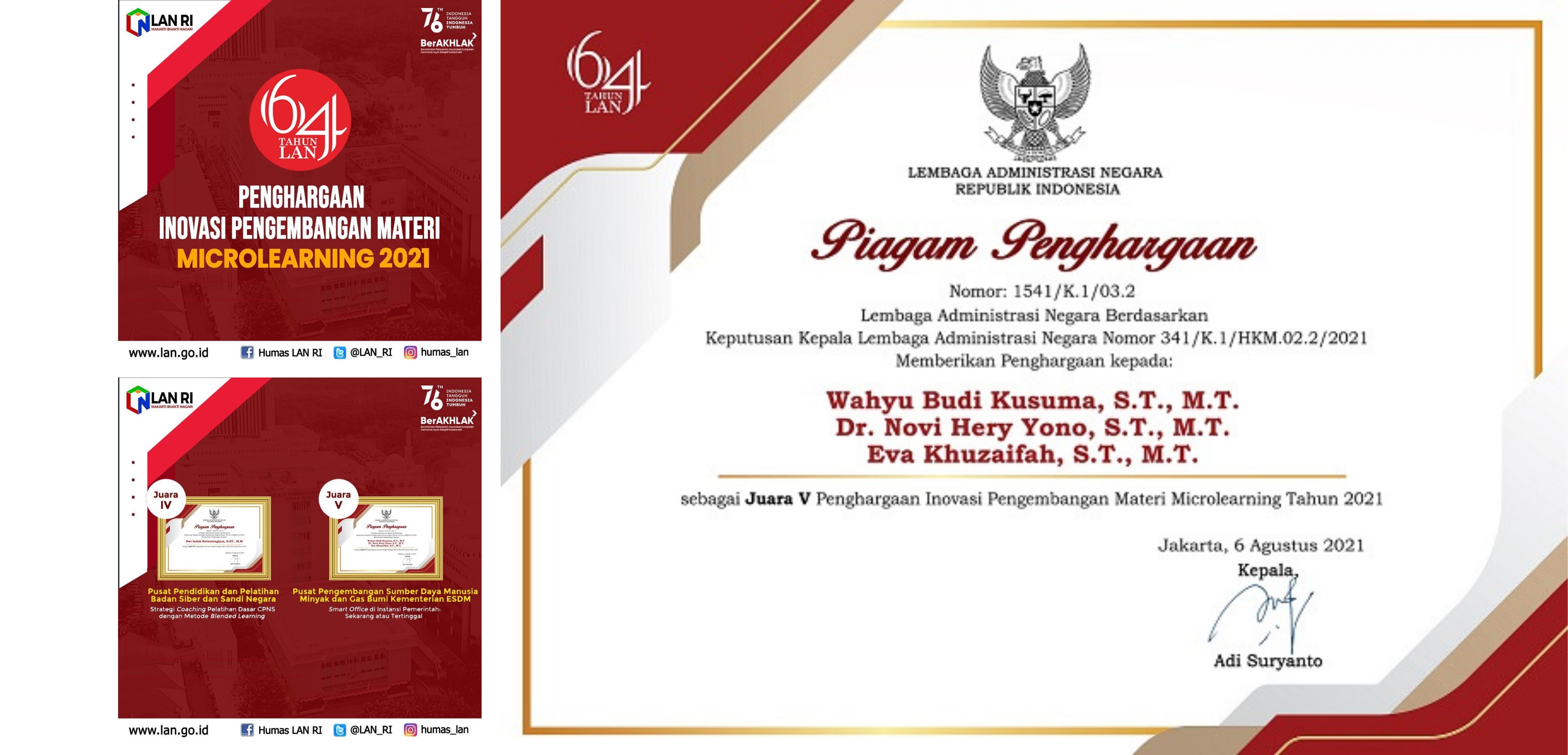 Widyaiswara PPSDM Migas Raih Penghargaan Inovasi Pengembangan Materi Microlearning dari LAN