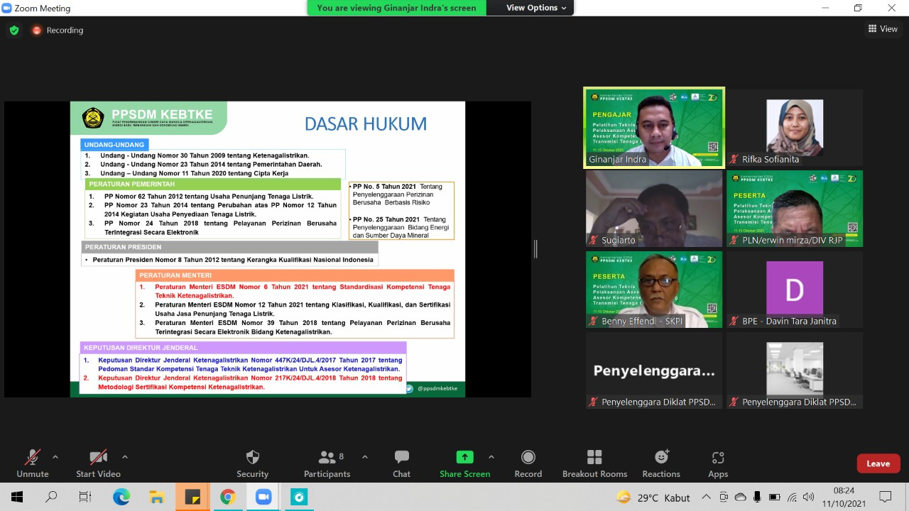 PELATIHAN PELAKSANAAN ASESOR KOMPETENSI MUDA BIDANG TRASNMISI BERSAMA PPSDM KEBTKE