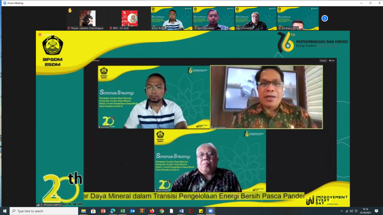 Seminar Strategi Penyiapan Sumber Daya Manusia ESDM dalam Transisi Pengelolaan Energi Bersih Pasca Pandemi Covid-19 Bersama Room PPSDM KEBTKE