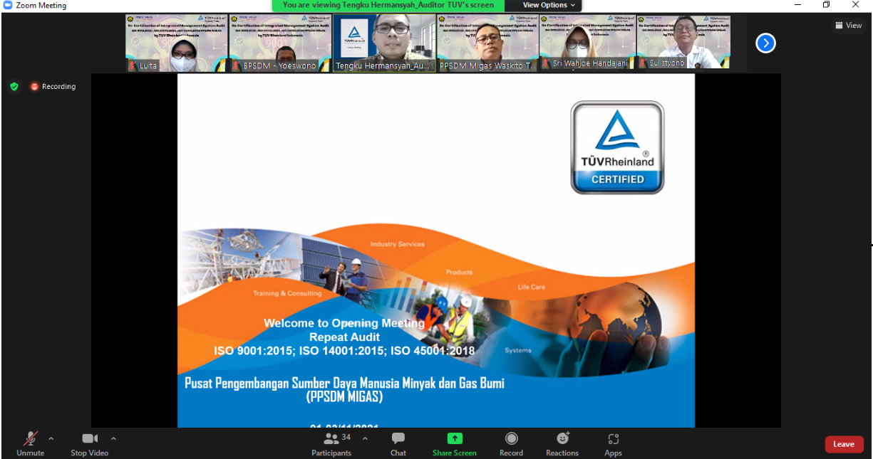 Tingkatkan Mutu Layanan, PPSDM Migas Melakukan Resertifikasi Sistem Manajemen Integrasi dengan TUV Rheinland