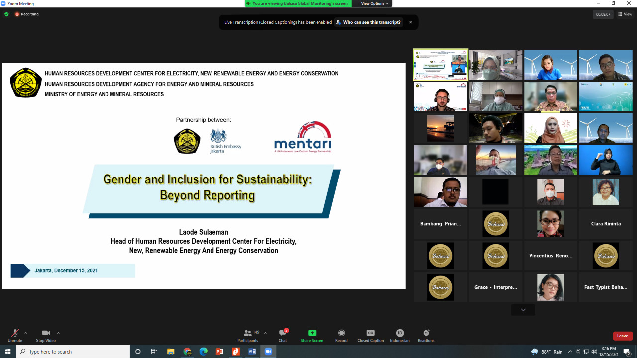 Kepala PPSDM KEBTKE sebagai Keynote Speaker Webinar “Gender and Inclusion for Sustainability: Beyond Reporting