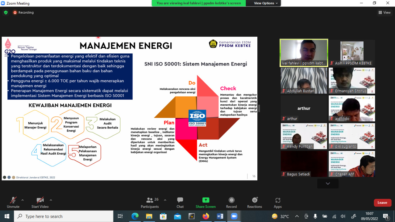 Pelatihan Manajer Energi di Industri Diselenggarakan Berkat Kerjasama Antara PPSDM KEBTKE Dengan PT. Pertamina