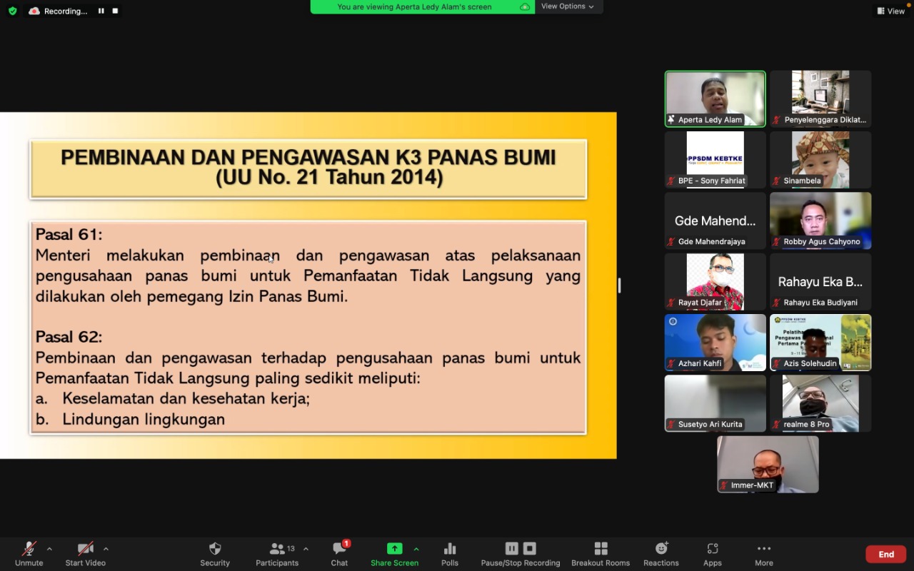 PPSDM KEBTKE Kembali Buka Kelas Pelatihan Teknis Pengawas Operasional Pertama Panas Bumi