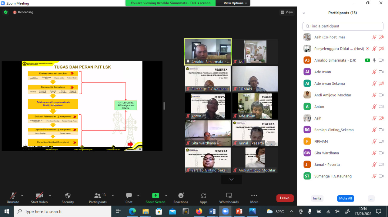 Pelatihan Teknis Pembekalan Asesor Kompetensi Madya Bidang Ketenagalistrikan Bersama PPSDM KEBTKE