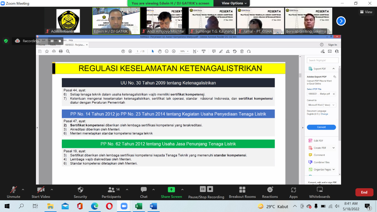 PPSDM KEBTKE Selenggarakan Uji Kompetensi Bagi Asesor Kompetensi Madya Bidang Ketenagalistrikan