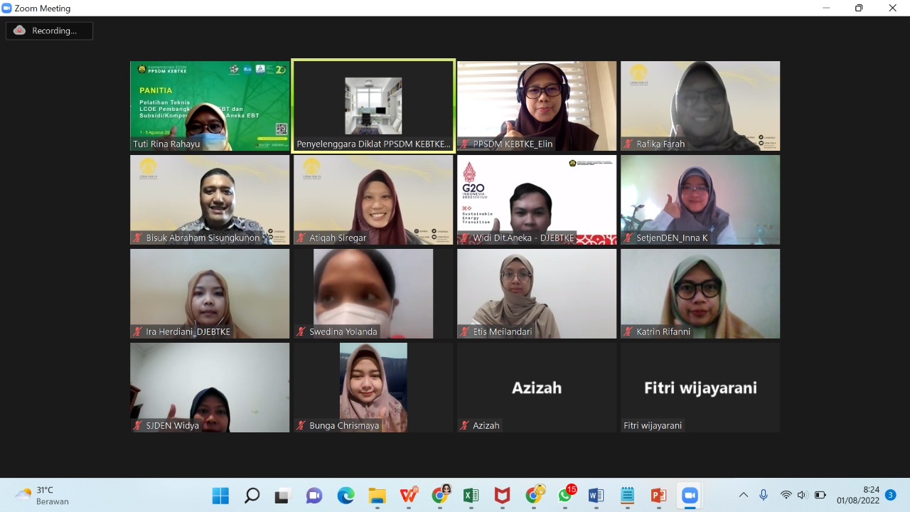 Pelatihan Teknis LCOE Pembangkit Aneka EBT dan Subsidi Kompensasi Listrik Aneka EBT Dibuka Untuk ASN