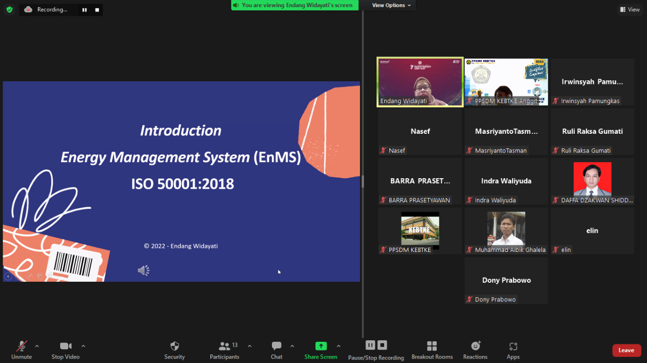 PPSDM KEBTKE Gelar Distance Learning Implementasi Sistem Manajemen Energi ISO 50001:2018