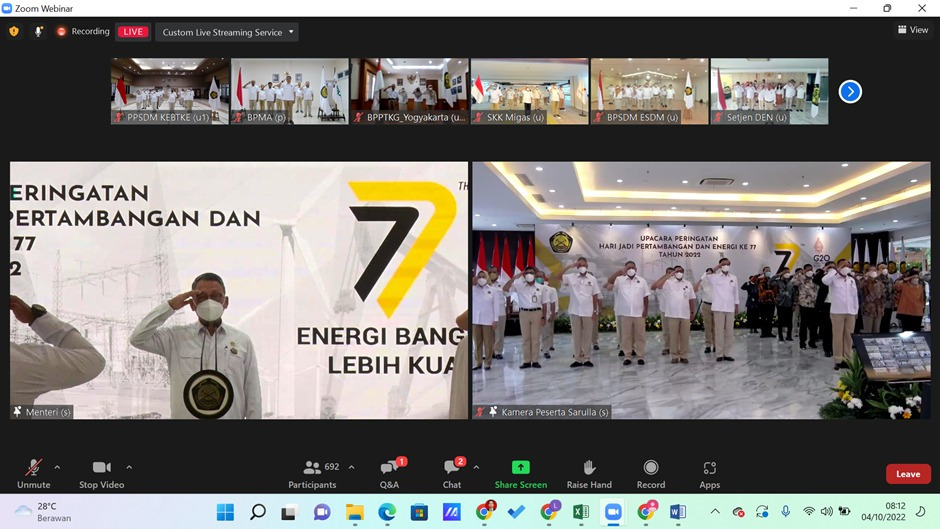 Perwakilan PPSDM KEBTKE Ikuti Upacara Hari Jadi Pertambangan dan Energi Secara Virtual