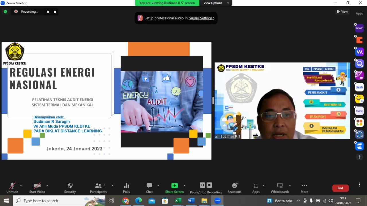 Pelatihan Teknis Audit Energi Sistem Termal Mekanikal dan Pelatihan Teknis Audit Energi Sistem Kelistrikan