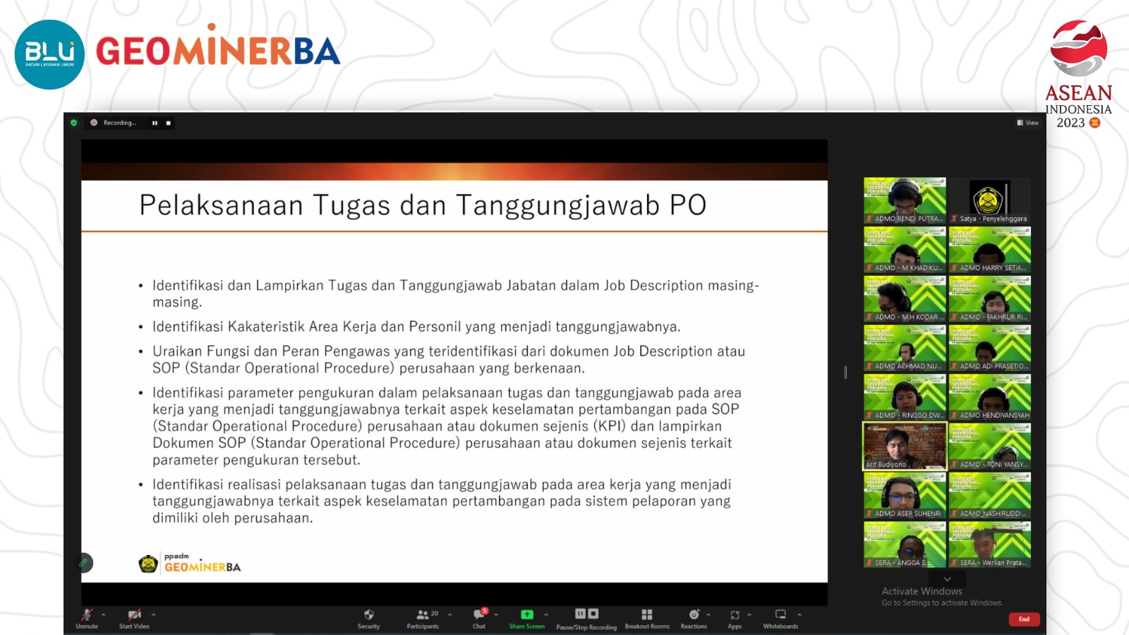 Kepala PPSDM Geominerba Membuka In-House Training POP PT SIS