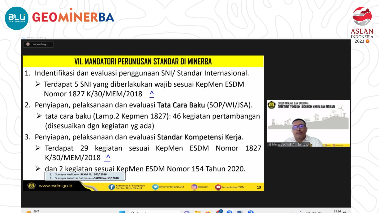 Siapkan ASN Cerdas, PPSDM Geominerba Gelar Pelatihan Analisis Regulasi NSPK sektor Minerba
