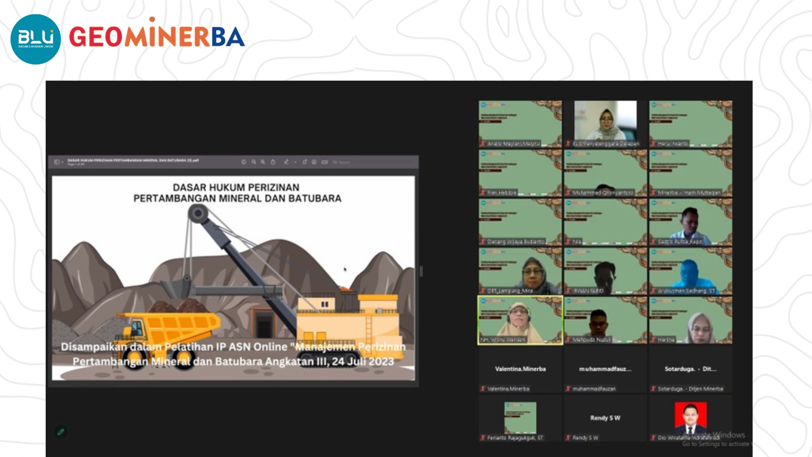 Puluhan ASN Ikuti Pelatihan Manajemen Perizinan Pertambangan Mineral dan Batubara oleh PPSDM Geominerba