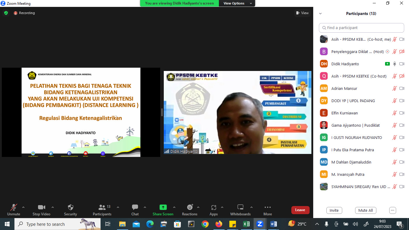 PPSDM KEBTKE Gelar Pelatihan Teknis dan Uji Kompetensi Pelaksanaan Asessmen Sebagai Asesor Kompetensi Muda Bidang Pembangkit Tenaga Listrik