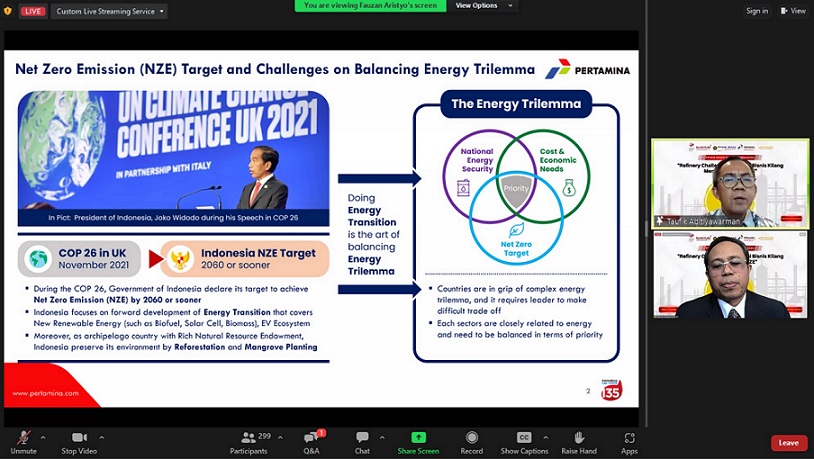 PPSDM Migas Hadirkan CEO Kilang Pertamina Internasional pada Webinar Strategi Bisnis Kilang Menghadapi Era NZE