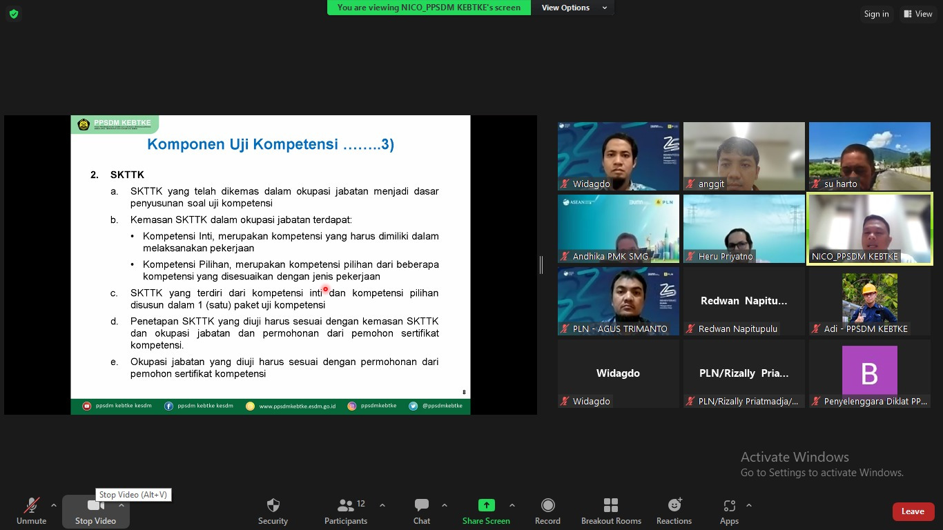 PPSDM KEBTKE Gelar Pelatihan Teknis Dan Uji Kompetensi Pelaksanaan Asesmen Sebagai Asesor Kompetensi Muda Bidang Transmisi Tenaga Listrik