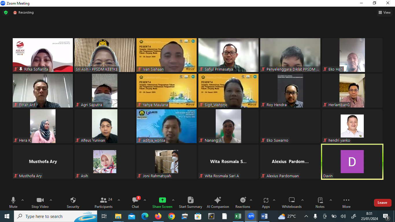 Inspektur Panas Bumi Dilingkungan KESDM Ikuti Pelatihan Teknis Inspeksi Administrasi Pengusahaan Pabum dan Pengawasan Pelaksanaan Pengusahaan Pabum Jenjang Muda