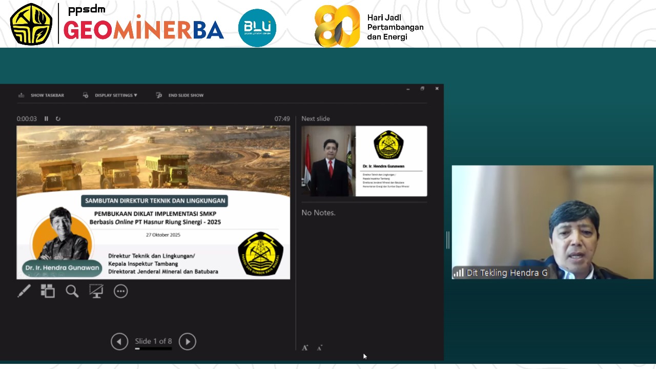 PPSDM Geominerba Resmi Membuka Pelatihan Implementasi Sistem Manajemen Keselamatan Pertambangan Berbasis Online Learning PT Hasnur Riung Sinergi Angkatan II